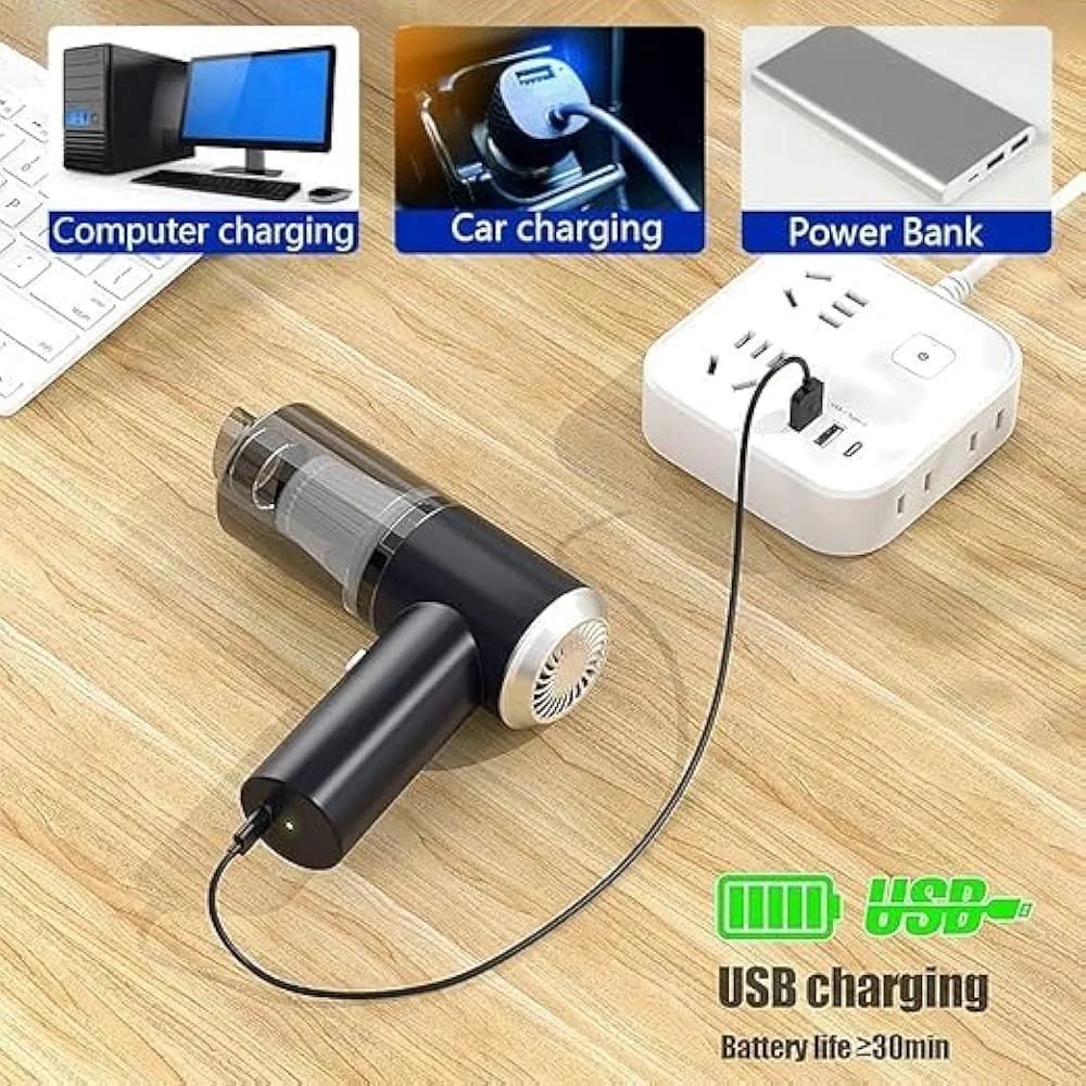 2. USB Rechargeable 3-in-1 Car Cleaner – Clean, Blow, & Freshen On-the-Go