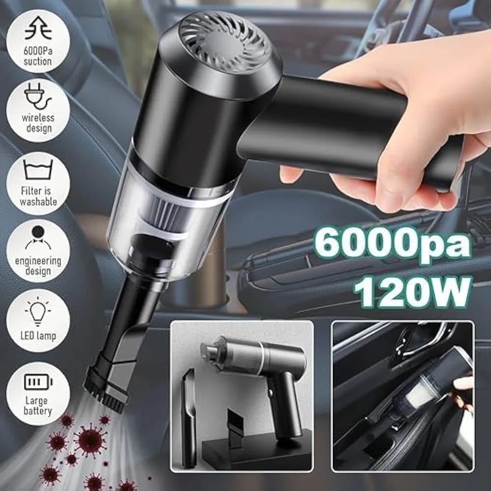 2. USB Rechargeable 3-in-1 Car Cleaner – Clean, Blow, & Freshen On-the-Go